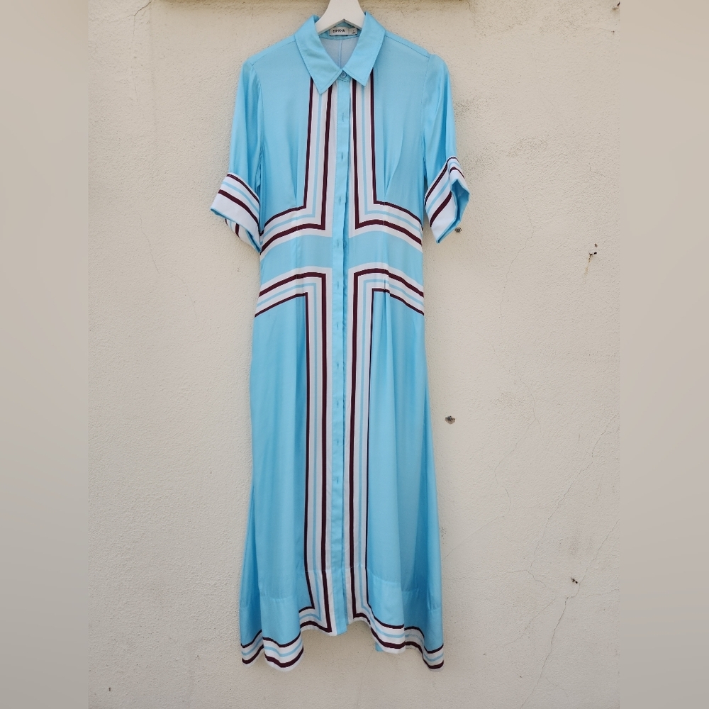 SIMKHAI Silk Short Sleeve Button Front Maxi Dress - Picture 2 of 9